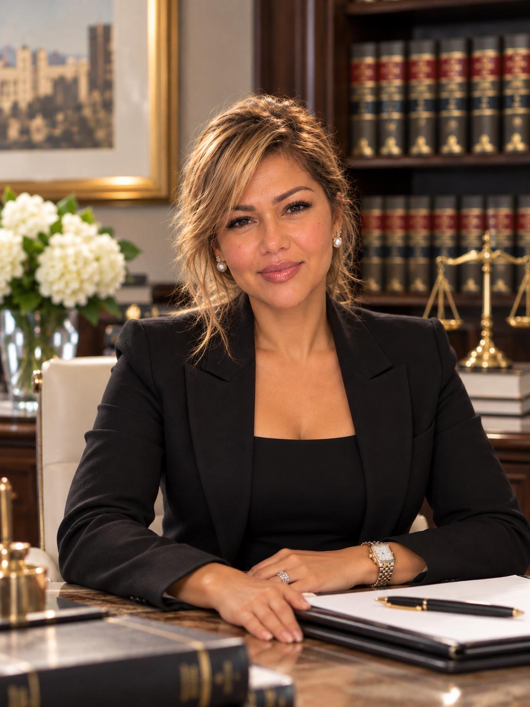 Beatrice T. S. O'Brien, Principal of Attorney Placements International, at her desk